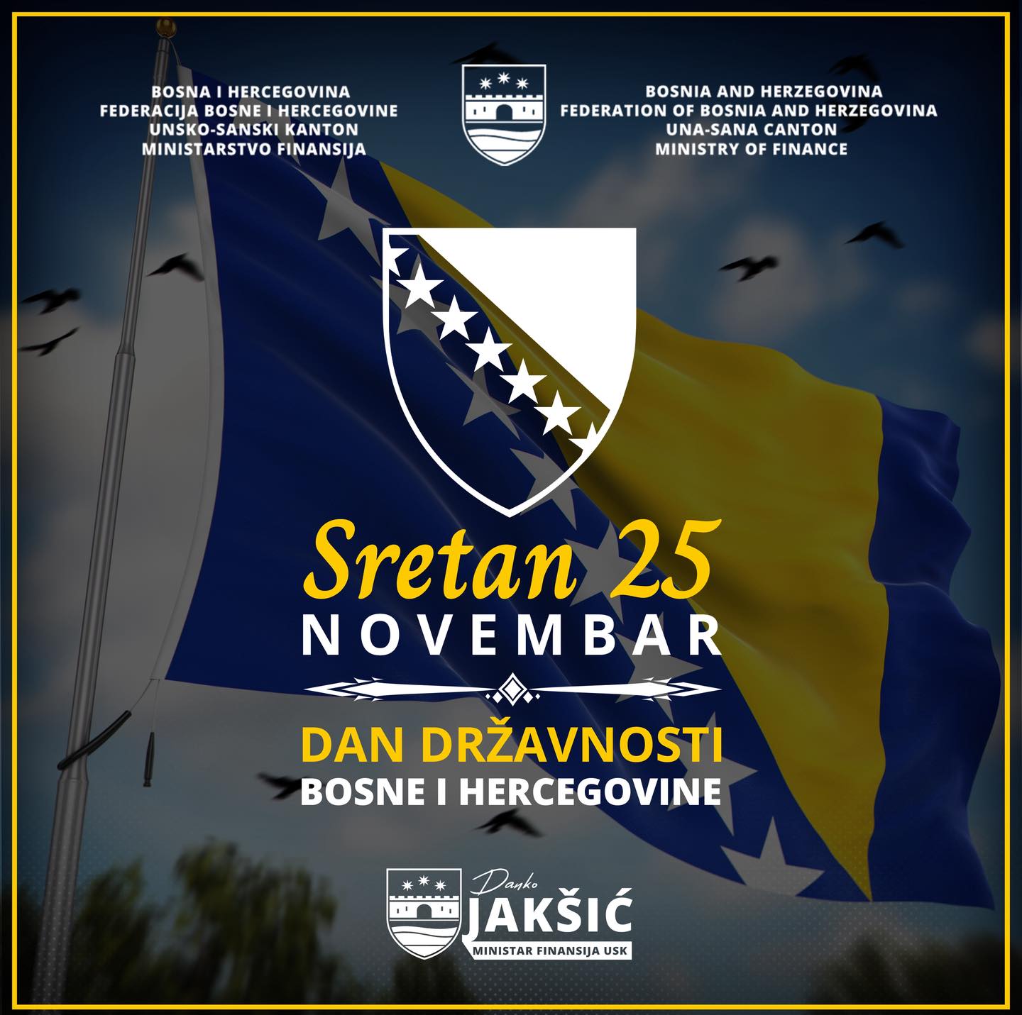 Svim građankama i građanima upućujem iskrene čestitke povodom 𝟐𝟓. 𝐧𝐨𝐯𝐞𝐦𝐛𝐫𝐚 – 𝐃𝐚𝐧𝐚 𝐝𝐫𝐳̌𝐚𝐯𝐧𝐨𝐬𝐭𝐢 𝐁𝐨𝐬𝐧𝐞 𝐢 𝐇𝐞𝐫𝐜𝐞𝐠𝐨𝐯𝐢𝐧𝐞. Na današnji dan 1943. godine, na prvom zasjedanju ZAVNOBiH-a u Mrkonjić Gradu, potvrđena je državnost Bosne i Hercegovine kao ravnopravne zajednice svih njenih naroda. Time je obnovljena njezina istorijska posebnost, potvrđena još u srednjovjekovnoj bosanskoj državi, te učvršćena u […]